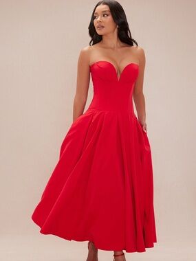 Strapless Red Midi Dress